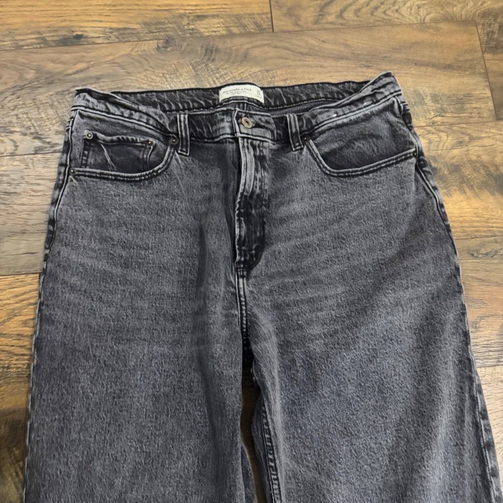 Abercrombie & Fitch 90s Relaxed Jeans Womens 32 14 High Rise Wide Leg Black - Picture 2 of 6